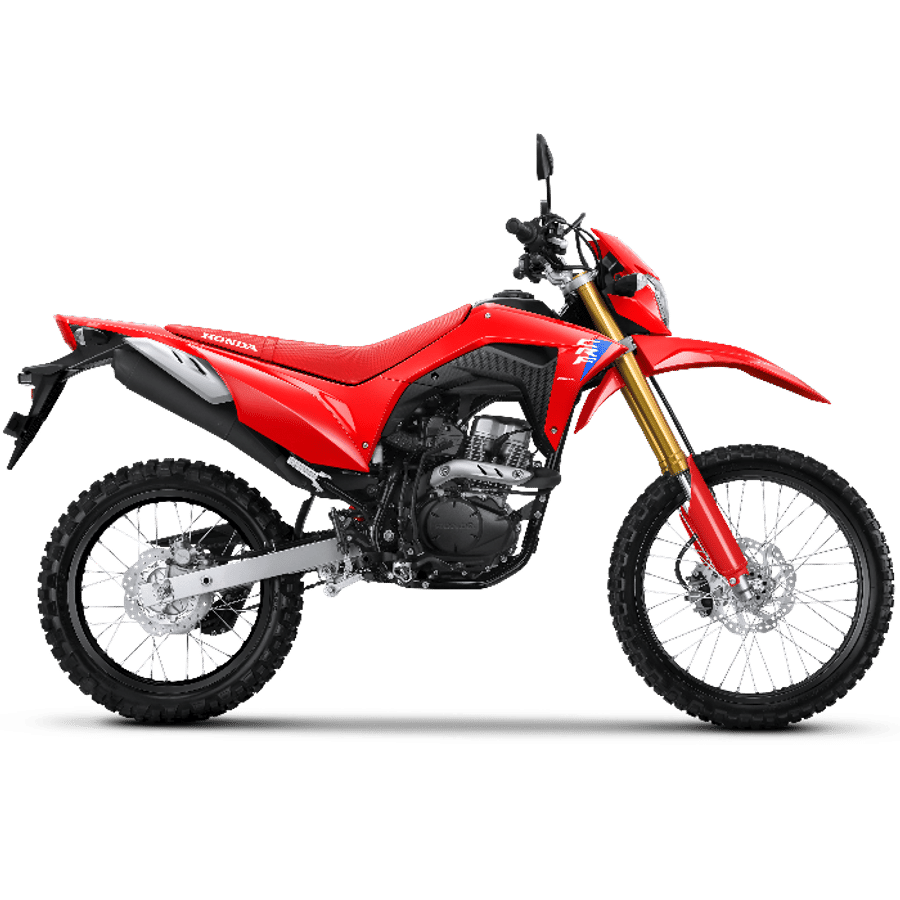 CRF150L tampak samping dengan penanda fitur